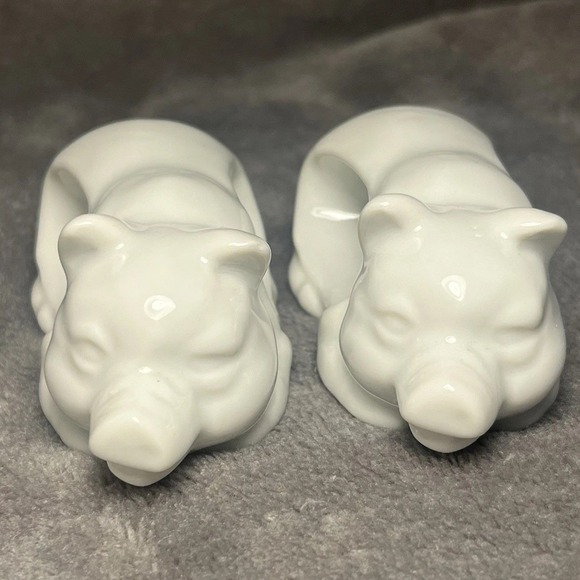 Other - Set of 2 White Ceramic Pig Napkin Rings Farmhouse Animal Table Decor Vintage